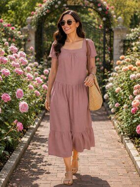 Monteau Los Angeles Tiered Dress - Dusty Rose. Medium